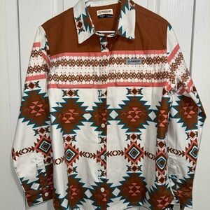 Magellan Outdoors Brown and White Shacket Jacket with Southwestern Pattern